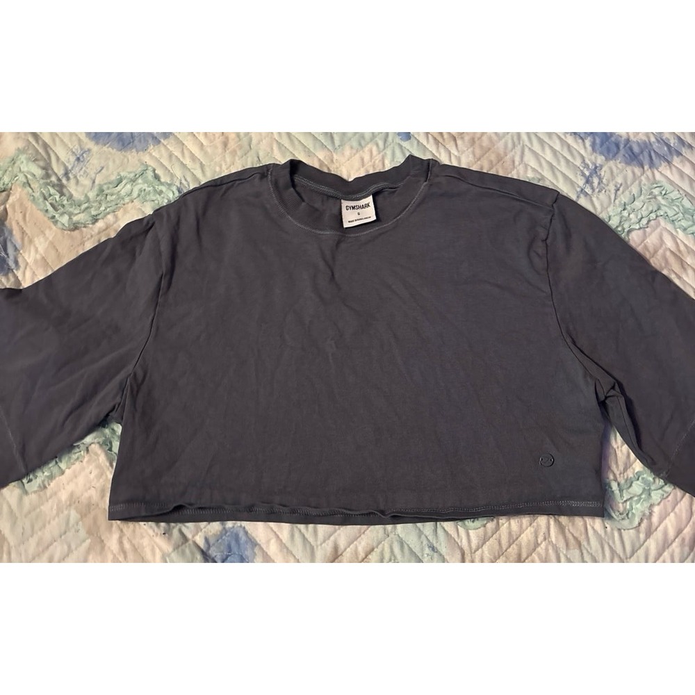 Gymshark Women's Dark Grey Cropped Heavyweight Cotton Tee, Small